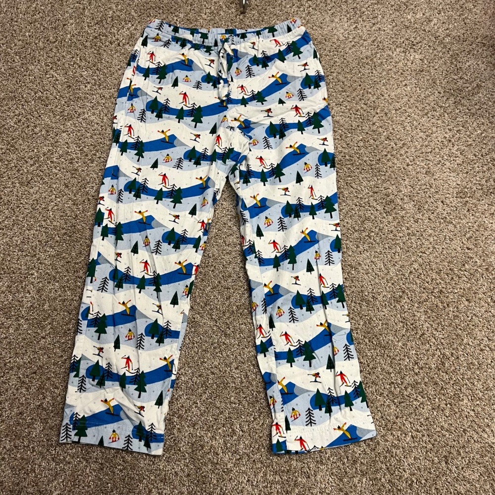 Hanna Andersson Womens XS Flannel Pajama Pants Blue Winter Ski Slope Print